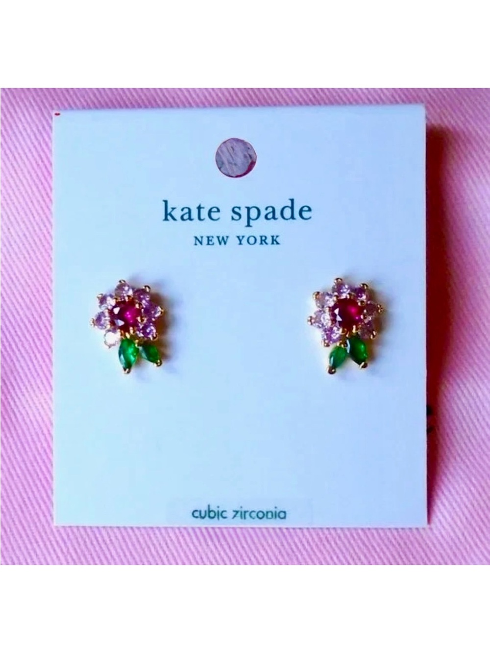 Kate Spade pink and green floral cluster stud earrings gold tone w dustbag NWT